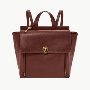 Fossil Leather Backpack in Deep Brown with Gold Hardware